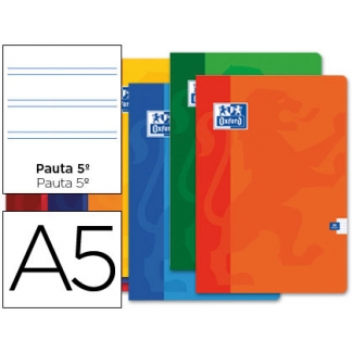 Oxford - Libreta grapada, tamaño A5, tapa blanda, 48 hojas de 90 gr, pauta estrecha de 2,5 mm, con margen, colores surtidos