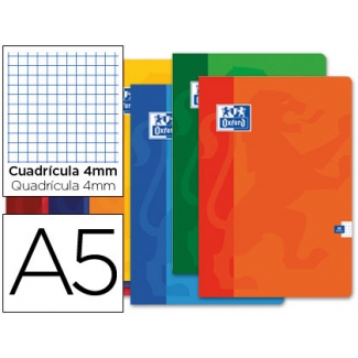 Oxford - Libreta grapada, tamaño A5, tapa blanda, 48 hojas de 90 gr, cuadrícula de 4 mm, con margen, colores surtidos