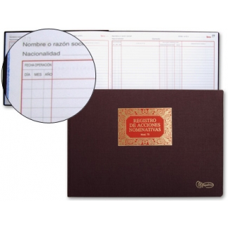 Miquelrius 5075 - Libro de registro de acciones nominativas, Nº 75, tamaño folio apaisado, 100 hojas
