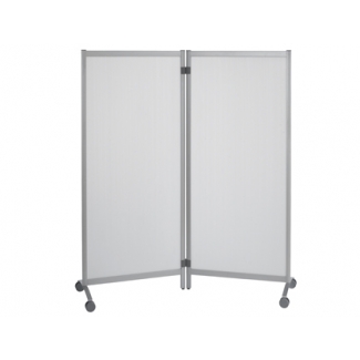 Mampara separadora de cristal opaco con ruedas 2 hojas