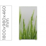 Mampara separadora easyscreen con marco aluminio y panel de tela decorado hierbas