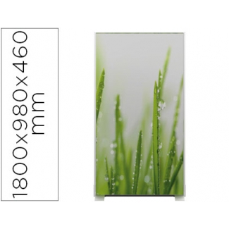 Mampara separadora easyscreen con marco aluminio y panel de tela decorado hierbas