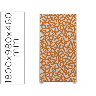 Mampara separadora easyscreen con marco aluminio y panel de tela decorado letras