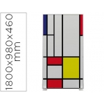 Mampara separadora easyscreen con marco aluminio y panel de tela decorado mondrian