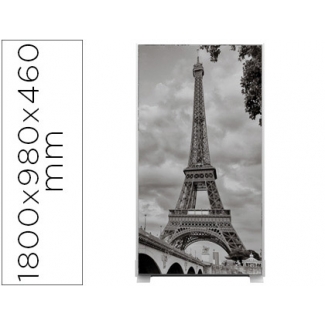 Mampara separadora easyscreen con marco aluminio y panel de tela decorado torre eiffel