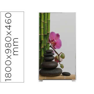 Mampara separadora easyscreen con marco aluminio y panel de tela decorado zen