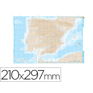 Teide - Mapa mudo b/n, España, tipo físico, A4