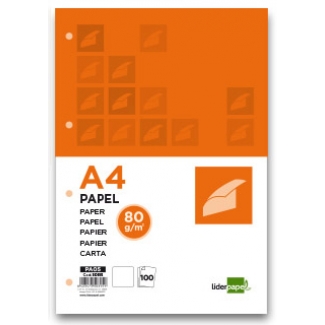 Liderpapel PA05 - Recambio para carpeta de anillas, tamaño A4, 100 hojas de 80 gr, 4 taladros, liso, sin margen