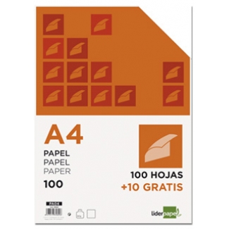 Liderpapel PA04 - Papel, A4, 100 + 10 hojas de 80 gramos, liso