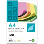 Liderpapel PC45 - Papel de color, A4, 75 gramos, 4 colores surtidos neón, paquete de 100 hojas, 25 hojas por color
