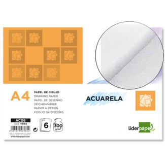 Liderpapel AC06 - Papel acuarela, A4, sobre de 6 hojas, 300 gramos
