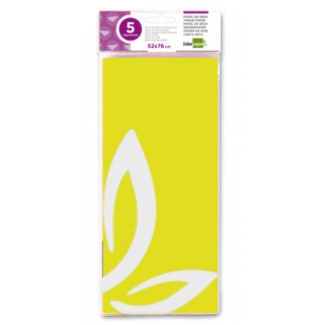 Liderpapel SE04 - Papel seda, tamaño 52x76 cm, 18 gr/m2, color amarillo, bolsa de 5 hojas