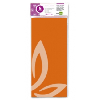 Liderpapel SE08 - Papel seda, tamaño 52x76 cm, 18 gr/m2, color naranja, bolsa de 5 hojas