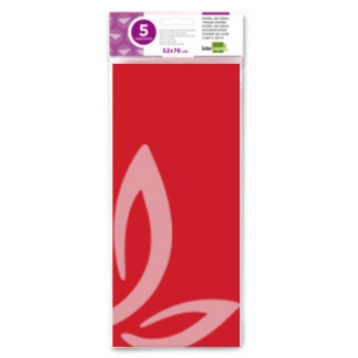 Liderpapel SE10 - Papel seda, tamaño 52x76 cm, 18 gr/m2, color rojo, bolsa de 5 hojas