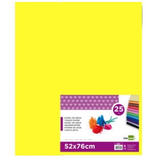 Liderpapel SE25 - Papel seda, tamaño 52x76 cm, 18 gr/m2, color amarillo, paquete de 25 hojas