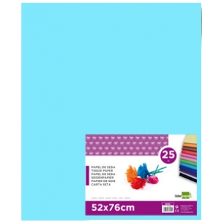 Liderpapel SE15 - Papel seda, tamaño 52x76 cm, 18 gr/m2, color azul celeste, paquete de 25 hojas