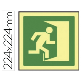 Syssa 9051F - Señal de salida de emergencia derecha, pvc fotoluminiscente, medida 224 mm x 224 mm