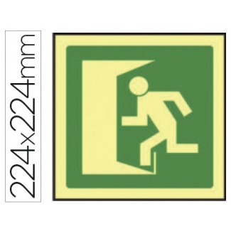 Syssa 9050F - Señal de salida de emergencia izquierda, pvc fotoluminiscente, medida 224 mm x 224 mm