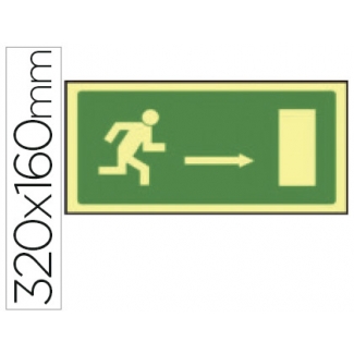 Syssa 9015F - Señal de salida de emergencia, flecha derecha, pvc fotoluminiscente, medida 320 mm x 160 mm