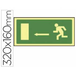 Syssa 9016F - Señal de salida de emergencia, flecha izquierda, pvc fotoluminiscente, medida 320 mm x 160 mm