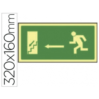 Syssa 9018F - Señal de salida de emergencia, izquierda escalera bajando, pvc fotoluminiscente, medida 320 mm x 160 mm