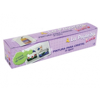 La Pajarita 999994 - Pintura para cristal, colores surtidos + pincel, botes de 25 ml, caja de 6, 