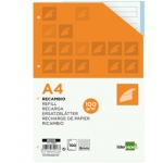 Liderpapel RE06 - Recambio para carpeta de anillas, tamaño A4, 100 hojas de 100 gr, 4 taladros, rayado horizontal, con margen, bandas de 5 colores