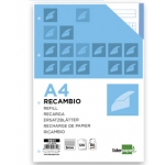 Liderpapel RE01 - Recambio para carpeta de anillas, tamaño A4, 120 hojas de 80 gr, 4 taladros, cuadrícula de 5 mm, sin margen, con bandas de 5 colores