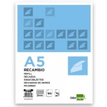 Recambio Liderpapel tamaño A5 120 hojas 70 gr/m2 cuadrícula de 5 mm sin margen 6 taladros bandas de 5 colores