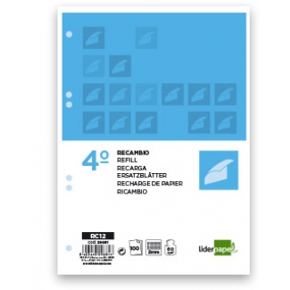Liderpapel RC12 - Recambio para carpeta de anillas, tamaño cuarto, 100 hojas de 60 gr, 6 taladros, milimetrado, sin margen