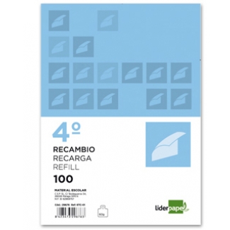 Liderpapel RC01 - Recambio para carpeta de anillas, tamaño cuarto apaisado, 100 hojas de 60 gr, 2 taladros, cuadrícula de 4 mm, con margen