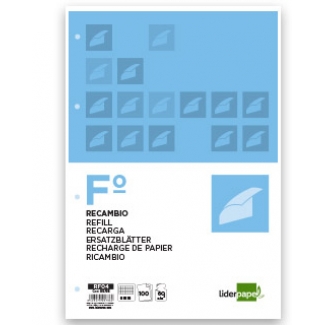 Liderpapel RF04 - Recambio para carpeta de anillas, tamaño folio, 100 hojas de 60 gr, 4 taladros, cuadrícula de 6 mm, con margen