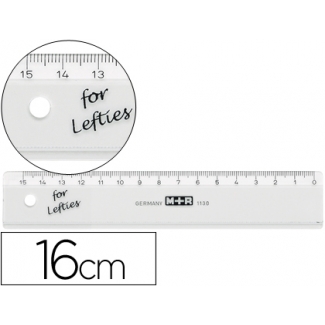 Regla Mor 16 cm plástico transparente para zurdos