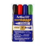 Artline 517/4 - Rotulador para pizarra blanca, punta redonda de 2 mm, bolsa de 4 rotuladores, colores surtidos