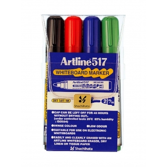 Artline 517/4 - Rotulador para pizarra blanca, punta redonda de 2 mm, bolsa de 4 rotuladores, colores surtidos