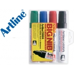 Rotulador Artline pizarra colores surtidos punta redonda 5 mm petaca 4 colores negro azul rojo verde