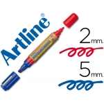Rotulador Artline pizarra doble punta punta biselada 5 mm color azul punta redonda 2 mm roja