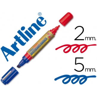 Rotulador Artline pizarra doble punta punta biselada 5 mm color azul punta redonda 2 mm roja