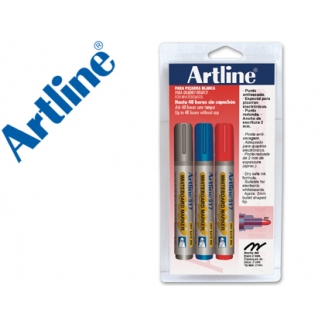 Rotulador Artline pizarra punta redonda 2 mm blíster 1 color negro 1 rojo 1 azul