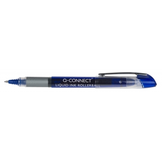 Q-Connect KF50140 - Bolígrafo de tinta liquida, punta redonda de 0,7 mm, sujeción de caucho, color azul