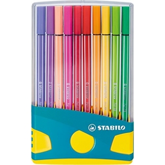 Stabilo Pen 6820-04-01 - Rotulador acuarelable, punta redonda de 1 mm, estuche parade turquesa de 20 rotuladores, colores surtidos