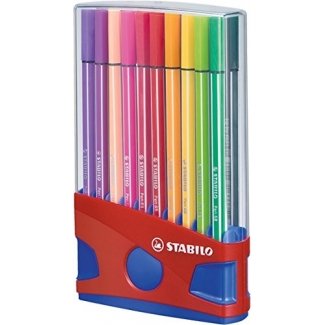 Stabilo Pen 6820-04 - Rotulador acuarelable, punta redonda de 1 mm, estuche parade rojo de 20 rotuladores, colores surtidos