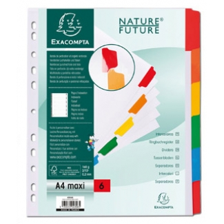 Exacompta 4306E - Separador de cartulina, A4+ Maxi, 6 pestañas, color blanco con pestañas de colores