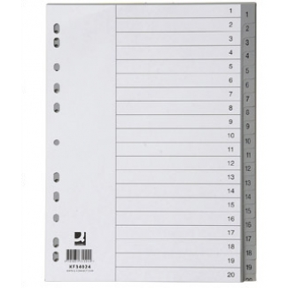 Q-Connect KF34024 - Separador de plástico, A4, numérico 1-20, color gris