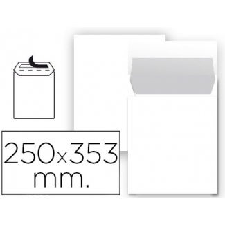 Liderpapel SB91 - Bolsa Folio prolongado, tamaño 250 x 353 mm, solapa tira de silicona, color blanco, paquete de 25 unidades