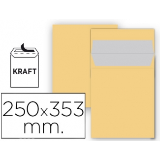 Liderpapel SB92 - Bolsa Folio prolongado, tamaño 250 x 353 mm, solapa tira de silicona, color kraft, paquete de 25 unidades