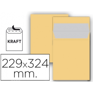 Liderpapel SB94 - Bolsa C4, tamaño 229 x 324 mm, solapa tira de silicona, color kraft, paquete de 25 unidades