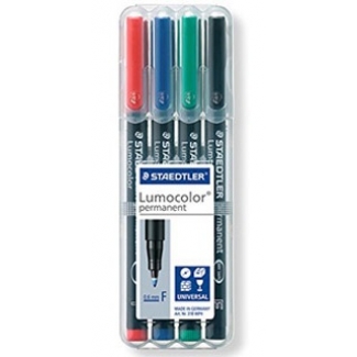 Staedtler 318 WP4 - Rotulador permanente, punta redonda de 0,6 mm, estuche de 4 colores