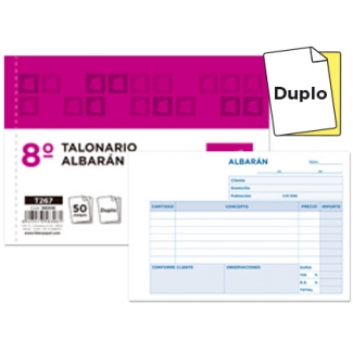 Liderpapel T267 - Talonario albarán, tamaño 8º apaisado, 50 juegos, original + copia