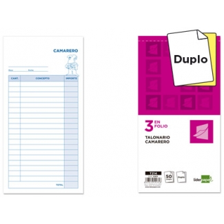 Liderpapel T214 - Talonario camarero, tamaño 1/3 de folio, 50 juegos, original + copia